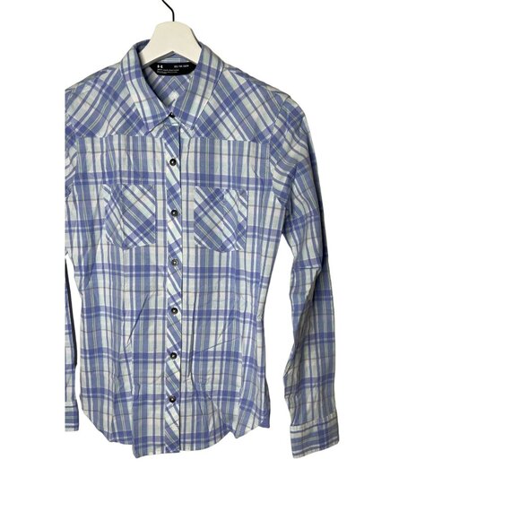 Under Armour Blue Plaid Button Down Shirt Women’s XS - Picture 3 of 12